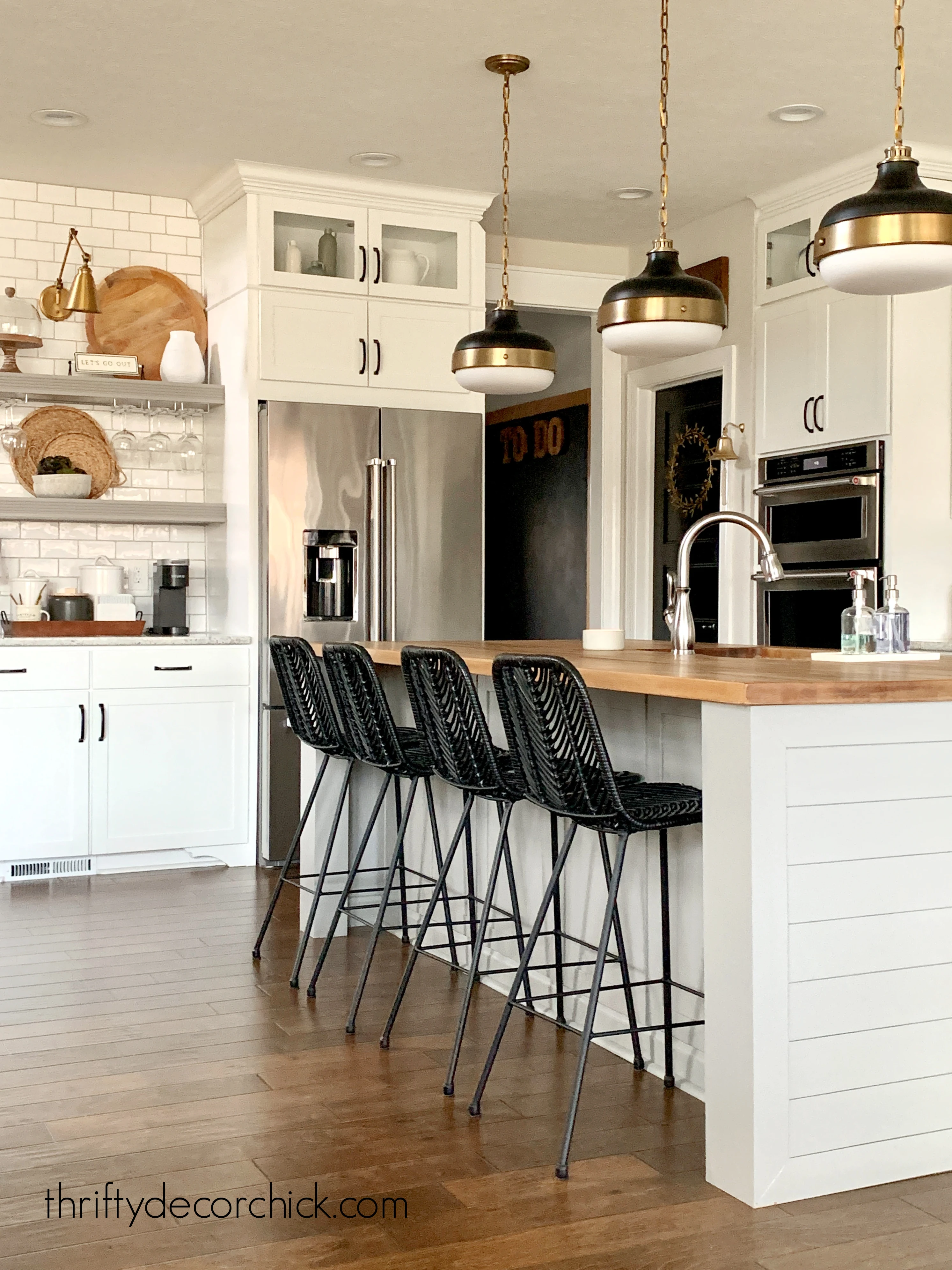 butcher block island white kitchen